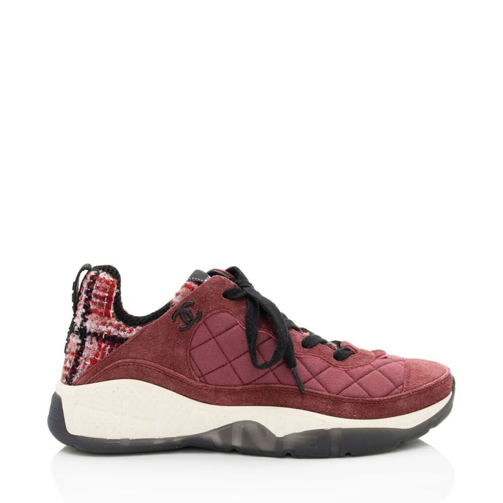 Chanel Suede Tweed CC Sneakers - Size 7.5 / 37.5